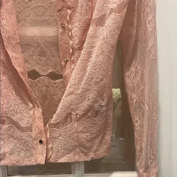 Bebe Women's Blush Lace Blouse - Picture 6 of 10